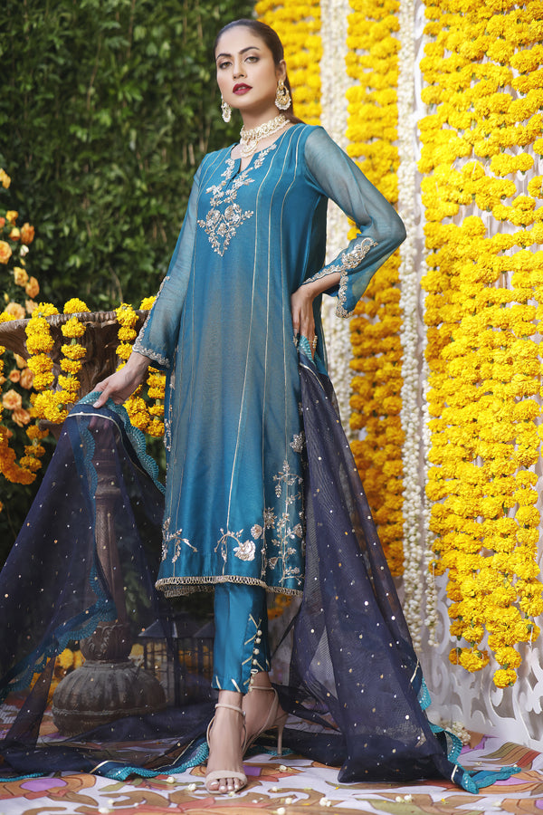 Wahajmbegum | Mehrunnisa Wedding Formals | TURQUOISE PANEL OUTFIT