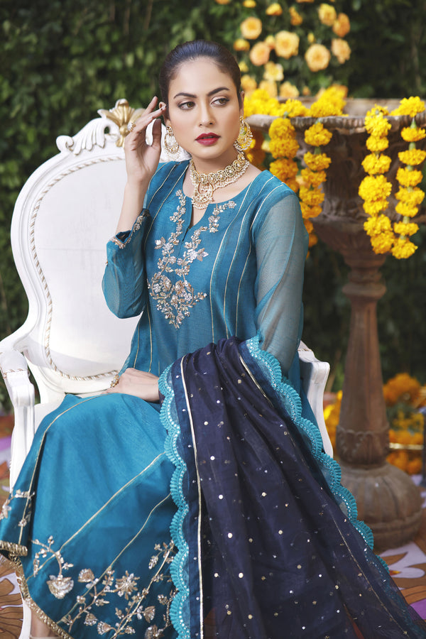Wahajmbegum | Mehrunnisa Wedding Formals | TURQUOISE PANEL OUTFIT