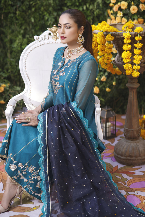 Wahajmbegum | Mehrunnisa Wedding Formals | TURQUOISE PANEL OUTFIT
