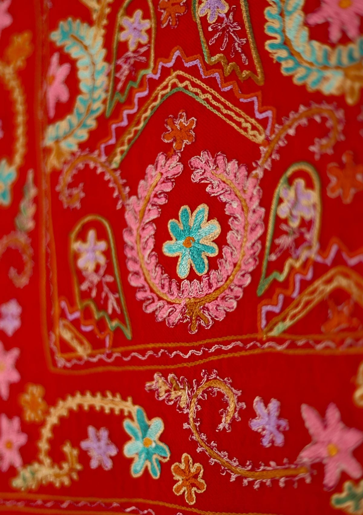 Ari Work Pashmina Scarf D - 17 - Red - Official Shawls Niche - Agha Fabrics UK