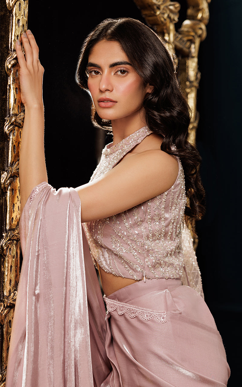 Threads and Motifs | Formal Dresses 25 | Net Embroidered Cape With Blouse And Skirt Saree