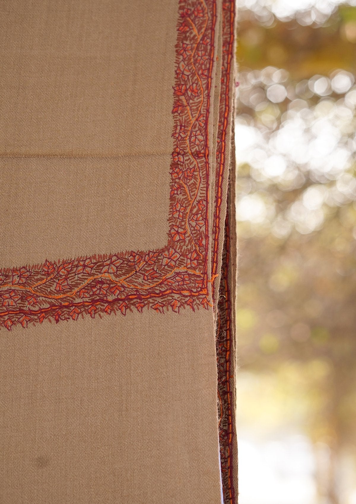 Wool Needle Work Shawl D - 37 - M Brown