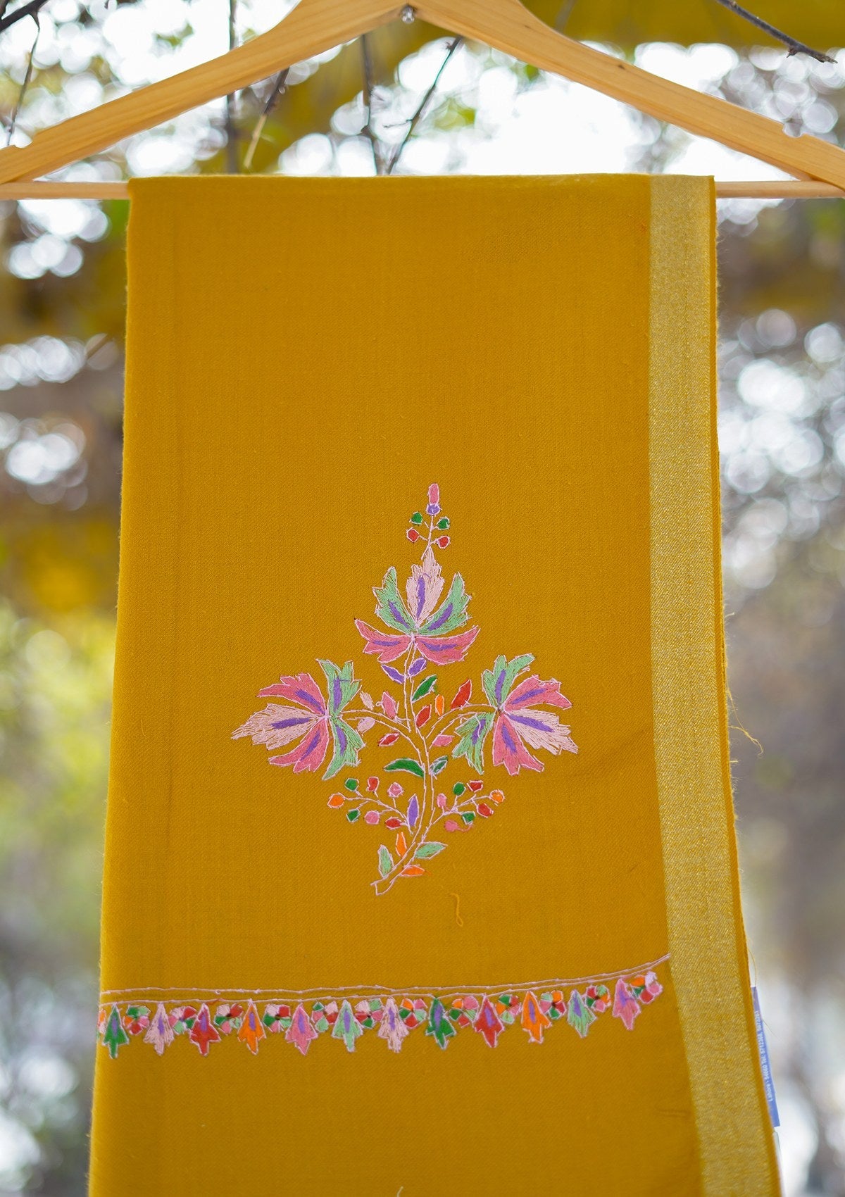 Wool Needle Work Shawl D - 31 - Mustard