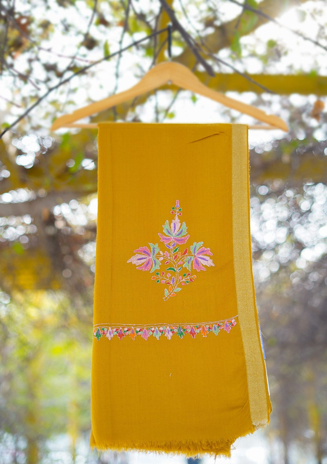 Wool Needle Work Shawl D - 31 - Mustard