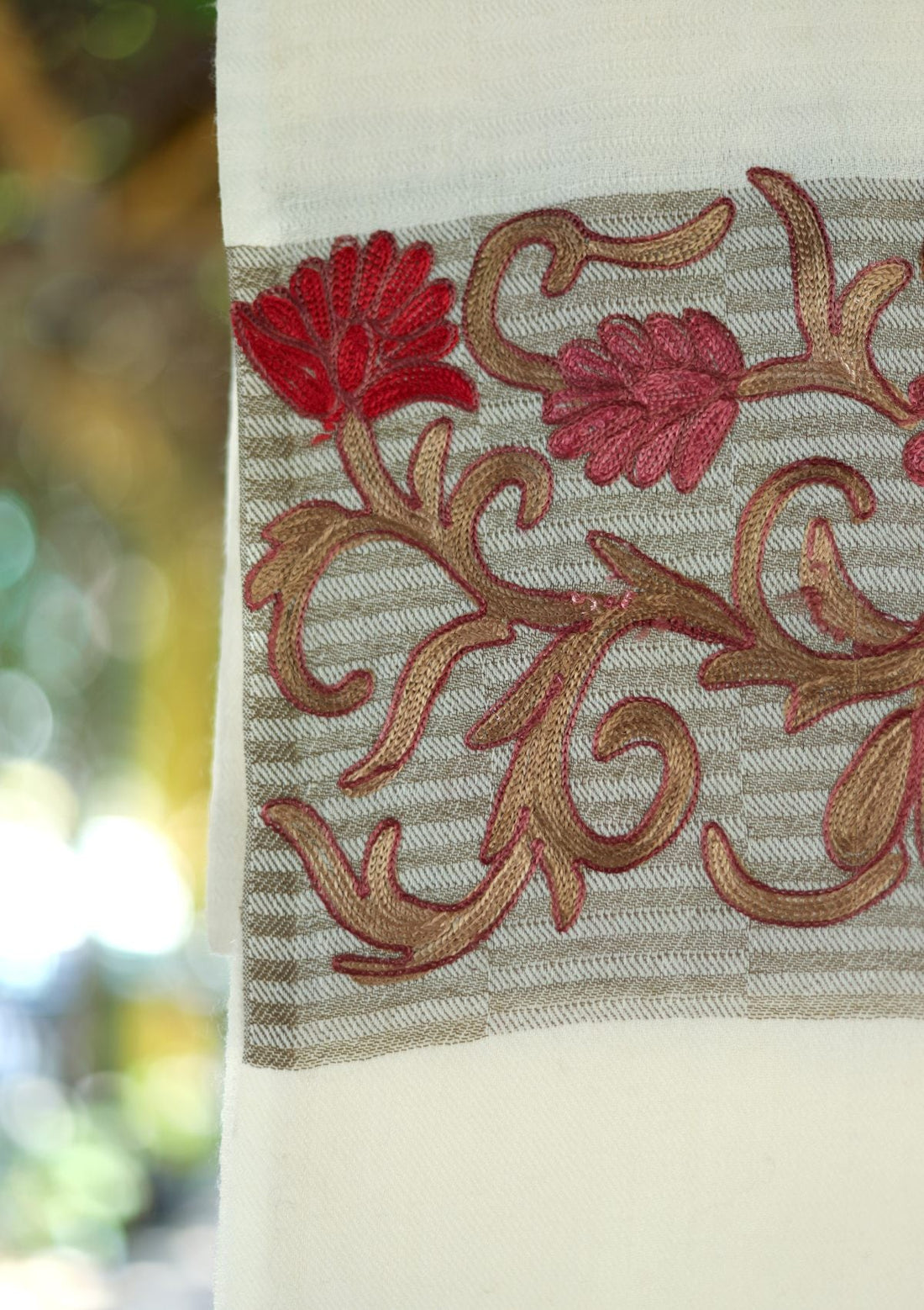 Ari Work Pashmina Scarf D - 14 - Off White - Official Shawls Niche - Agha Fabrics UK