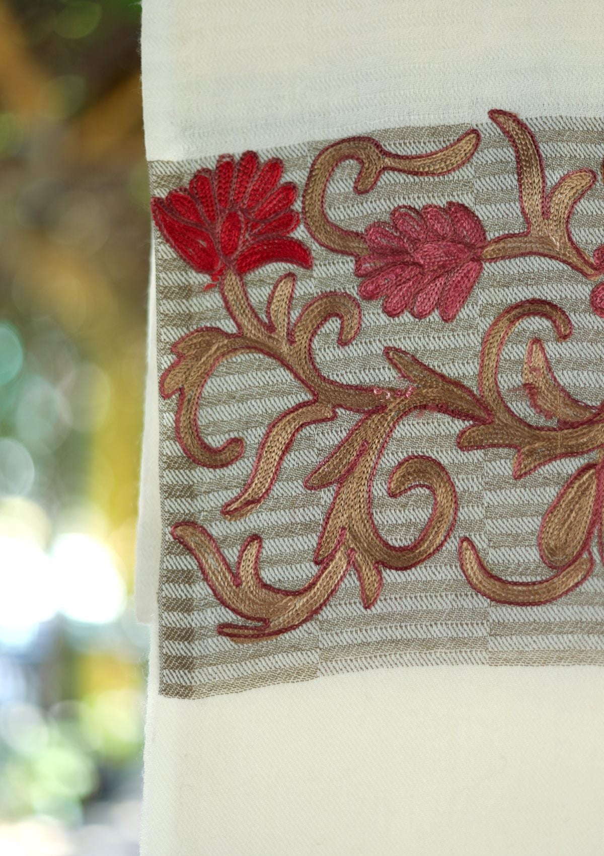 Ari Work Pashmina Scarf D - 14 - Off White - Official Shawls Niche - Agha Fabrics UK