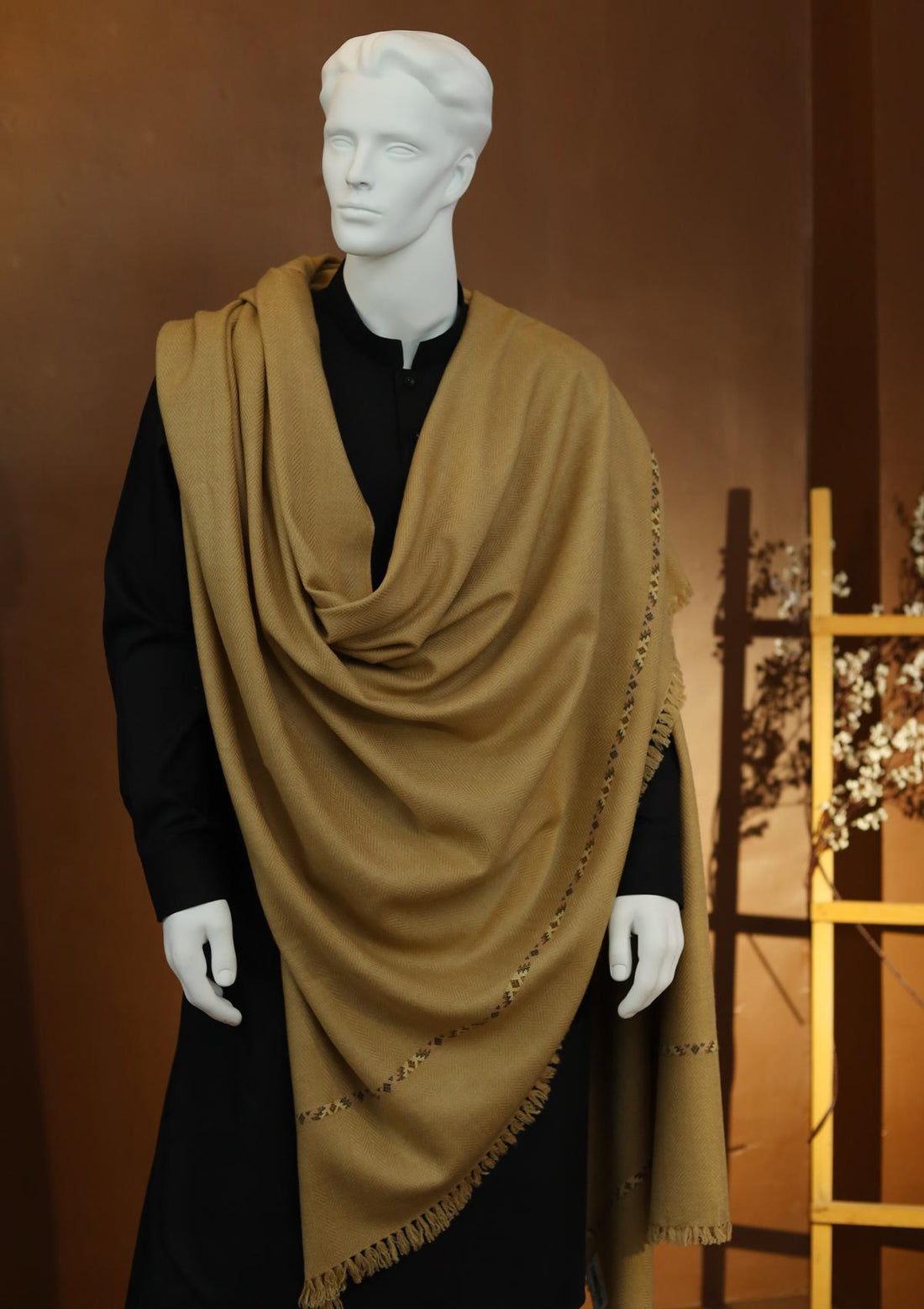 Men Shawls - Wool Shawls - D#09 - L Golden