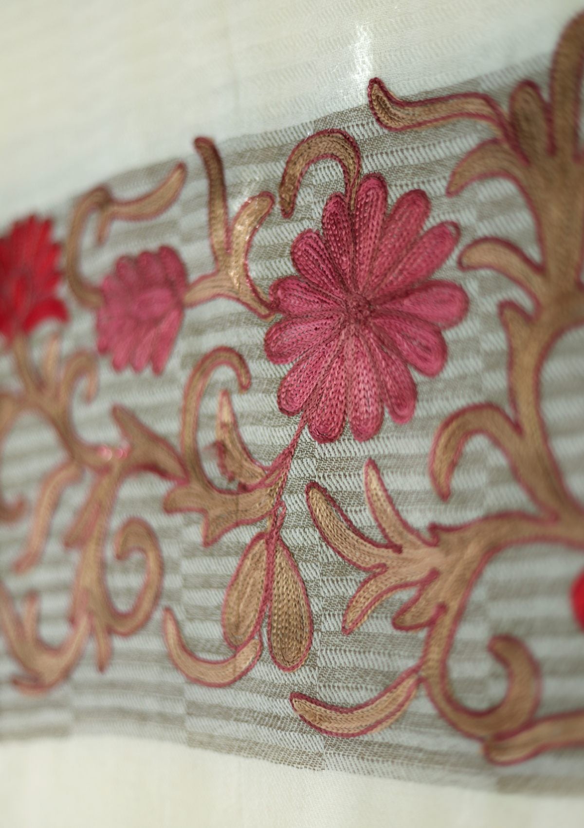 Ari Work Pashmina Scarf D - 14 - Off White - Official Shawls Niche - Agha Fabrics UK