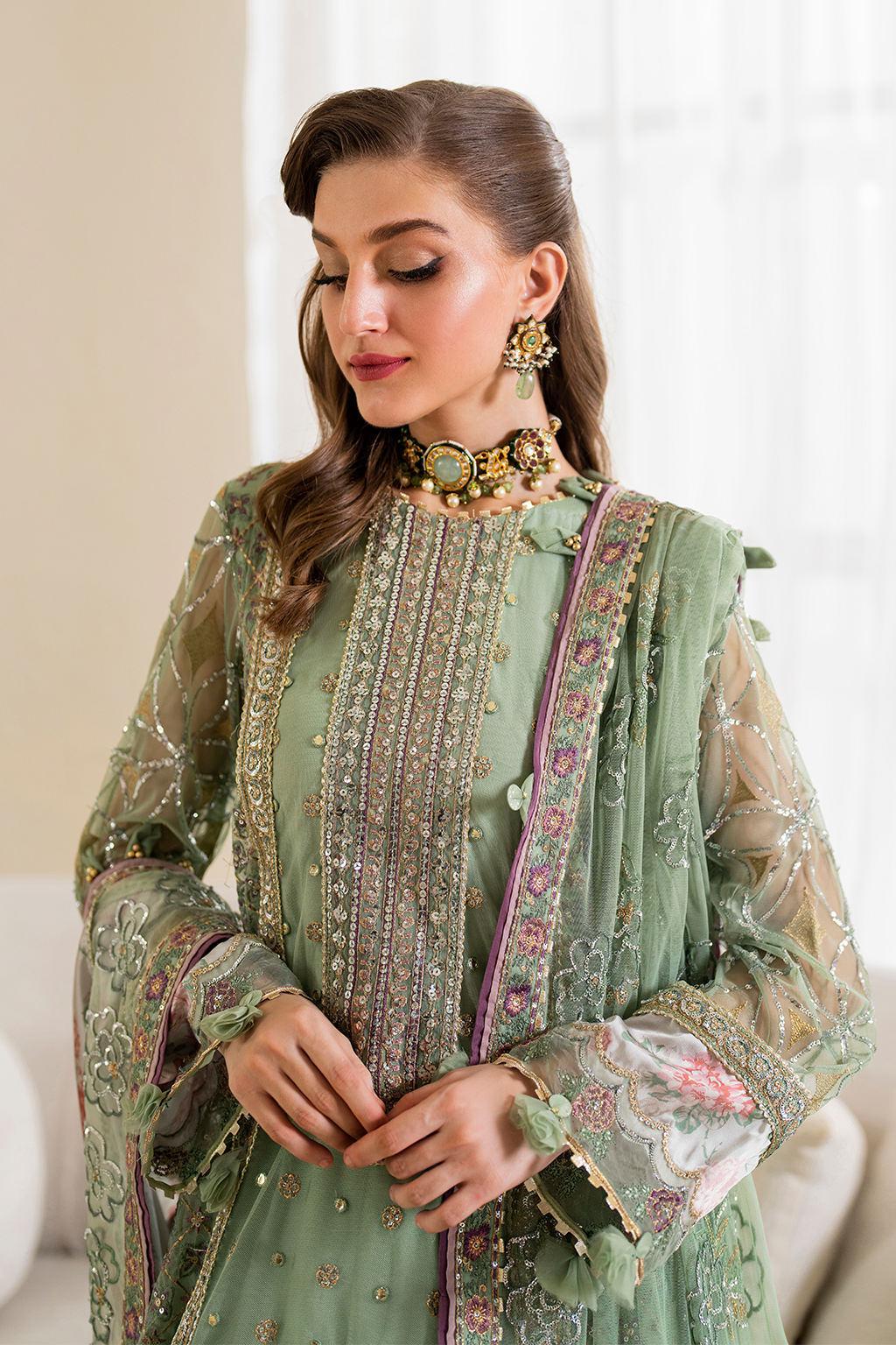 Iznik | Chinnon Chiffon | CC-41 Embroidered Net - Official Iznik - Agha Fabrics UK