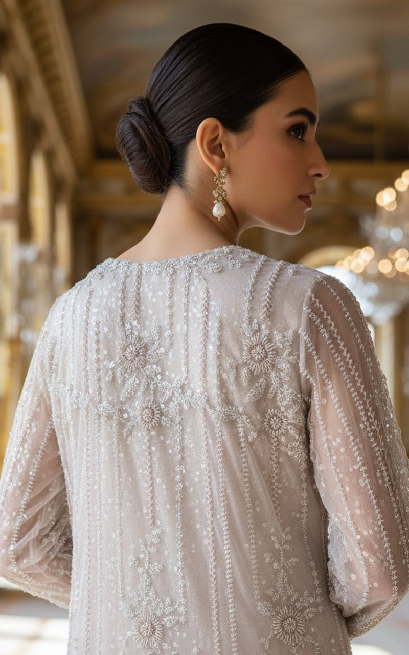Threads and Motifs | Formal Dresses 25 | Net Embroidered Jacket With Crushed Maxi
