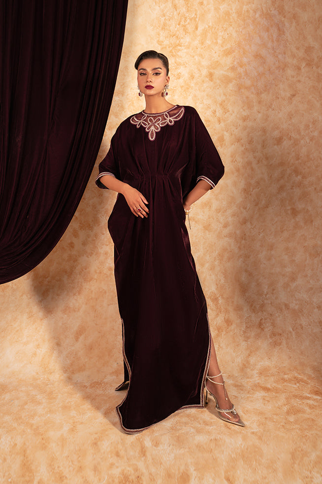 Fozia Khalid | Velvet Deck | Ruby - Official Fozia Khalid - Agha Fabrics UK