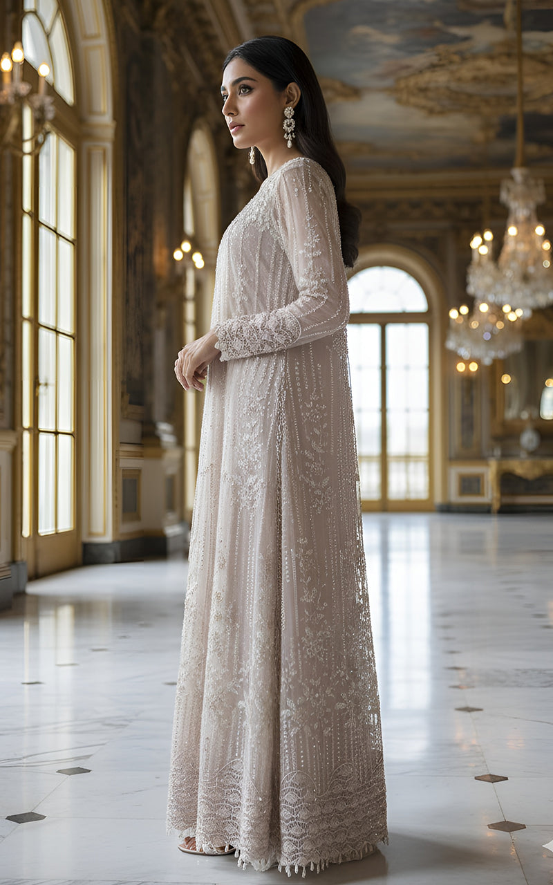 Threads and Motifs | Formal Dresses 25 | Net Embroidered Jacket With Crushed Maxi