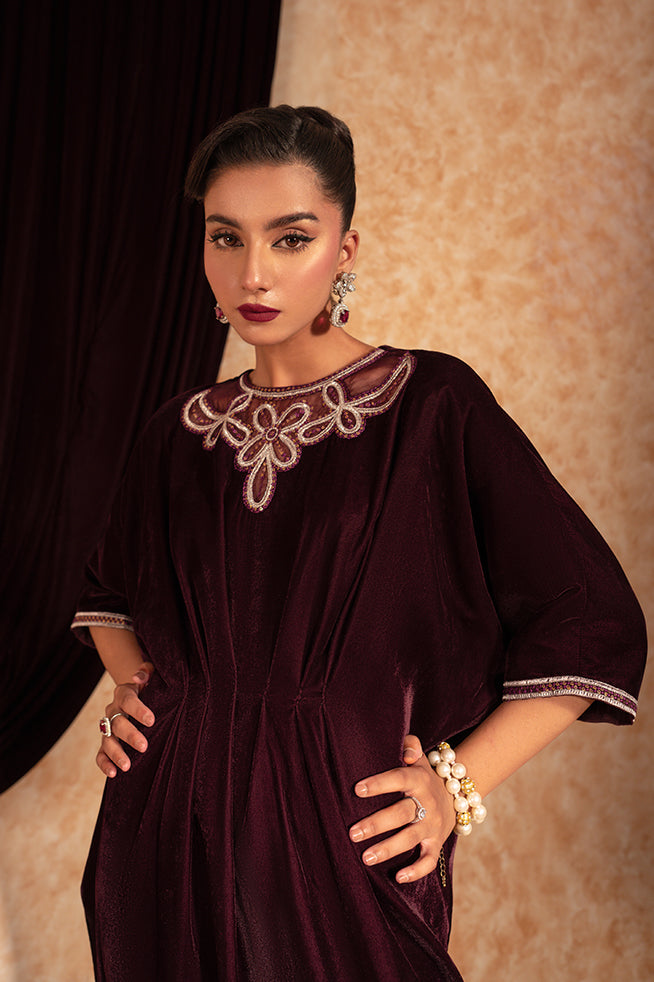 Fozia Khalid | Velvet Deck | Ruby - Official Fozia Khalid - Agha Fabrics UK