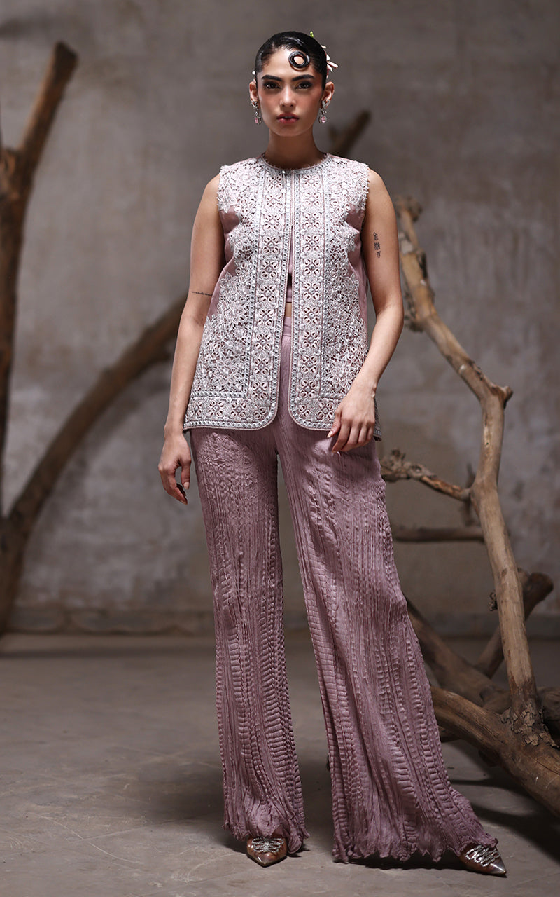 Threads and Motifs | Formal Dresses 25 | Organza Embroidered Jacket With Crushed Trouser