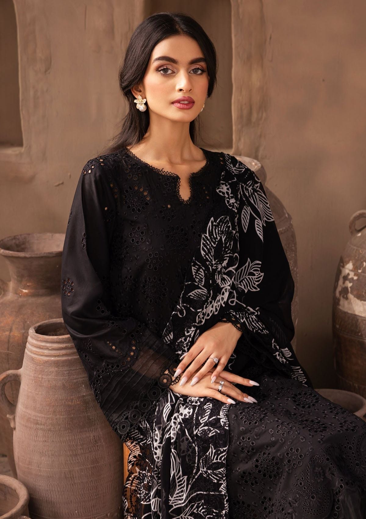 Lawn Collection - Nureh - Koyal - Monochrome - B#05 - Official Nureh - Agha Fabrics UK