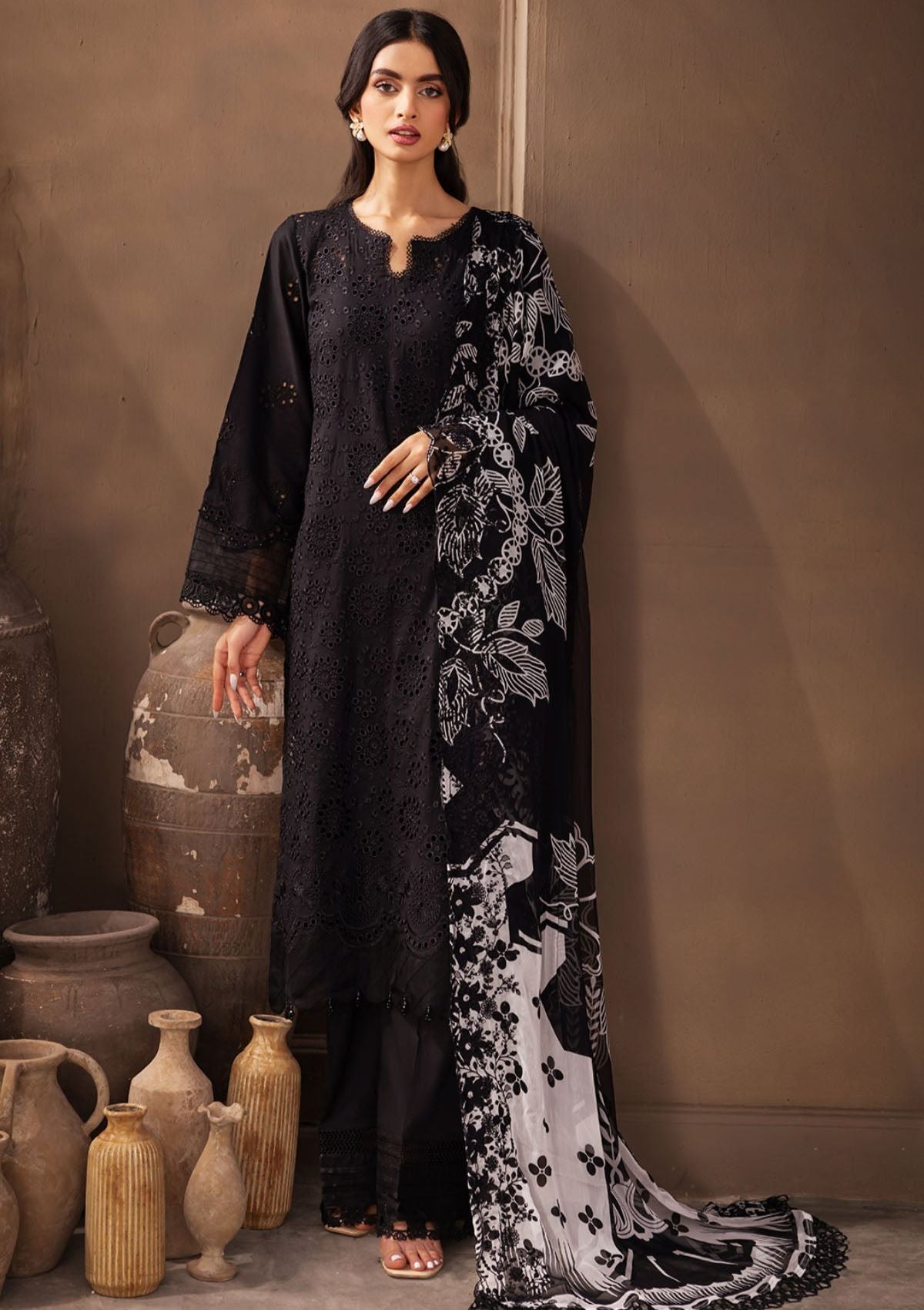 Lawn Collection - Nureh - Koyal - Monochrome - B#05 - Official Nureh - Agha Fabrics UK