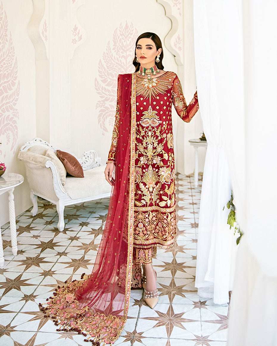 Gulaal | Wedding Formals | Rouge Embroidered Net 3-Piece Suit WS-06 - Official Gulaal - Agha Fabrics UK