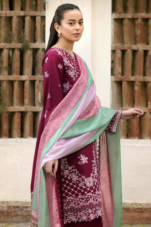 Farasha | Summer Weaves Embroidered Lawn | Satin Ruby