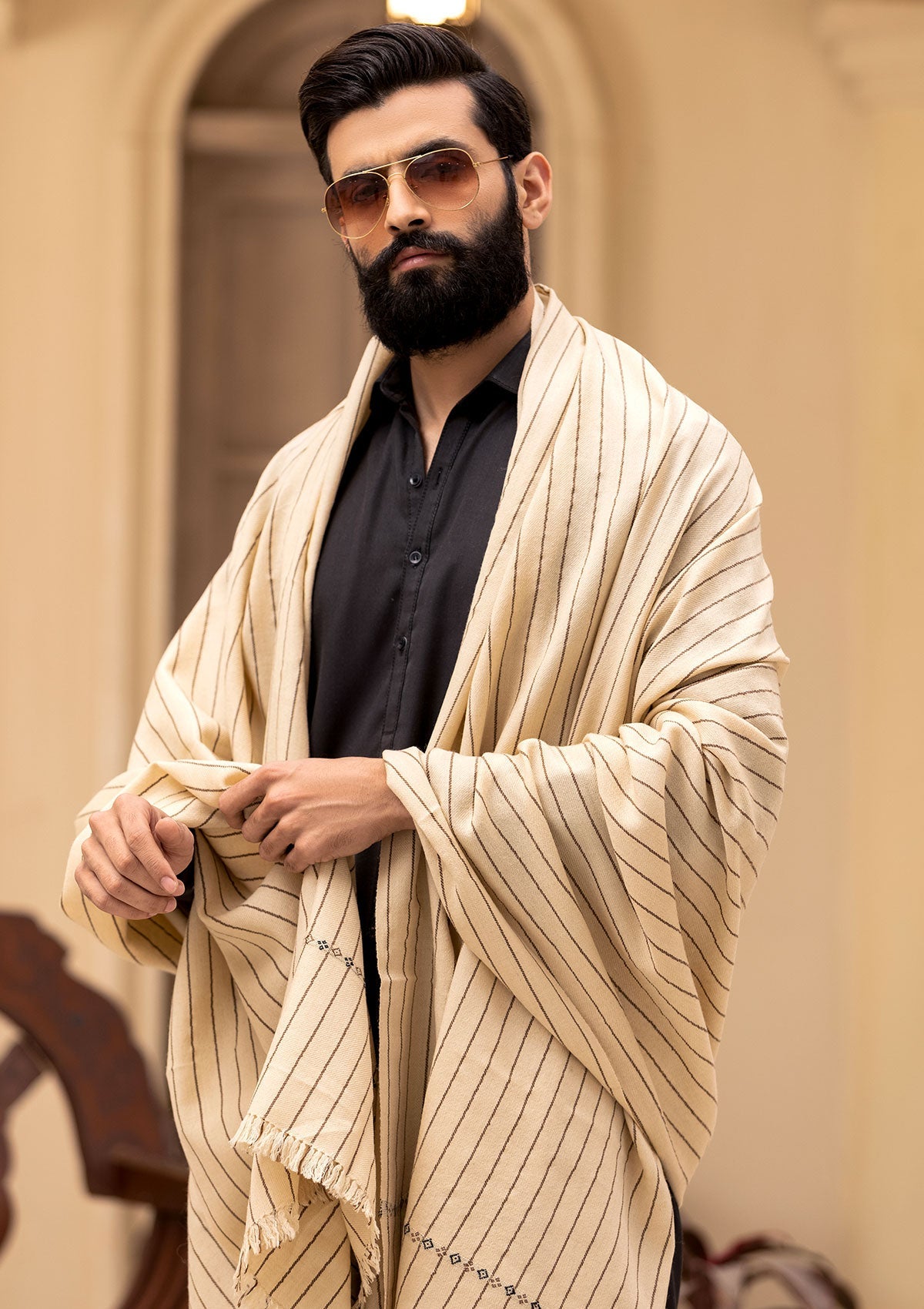 Men Shawls - Wool Shawls - D#232 - Cream