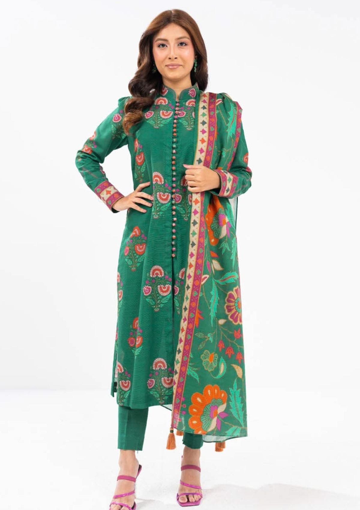 Winter Collection - Al Karam - Unstitched 24 - FW-60.1-24-GREEN - Official Al Karam - Agha Fabrics UK