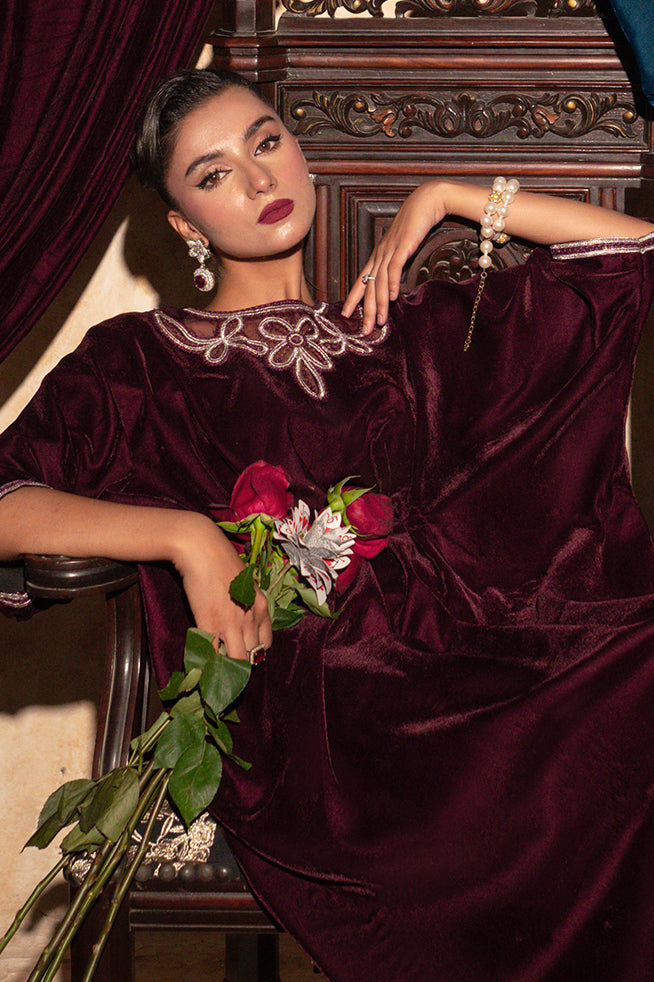 Fozia Khalid | Velvet Deck | Ruby - Official Fozia Khalid - Agha Fabrics UK