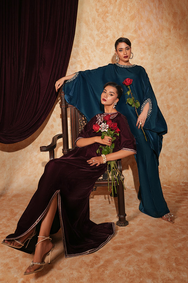 Fozia Khalid | Velvet Deck | Ruby - Official Fozia Khalid - Agha Fabrics UK