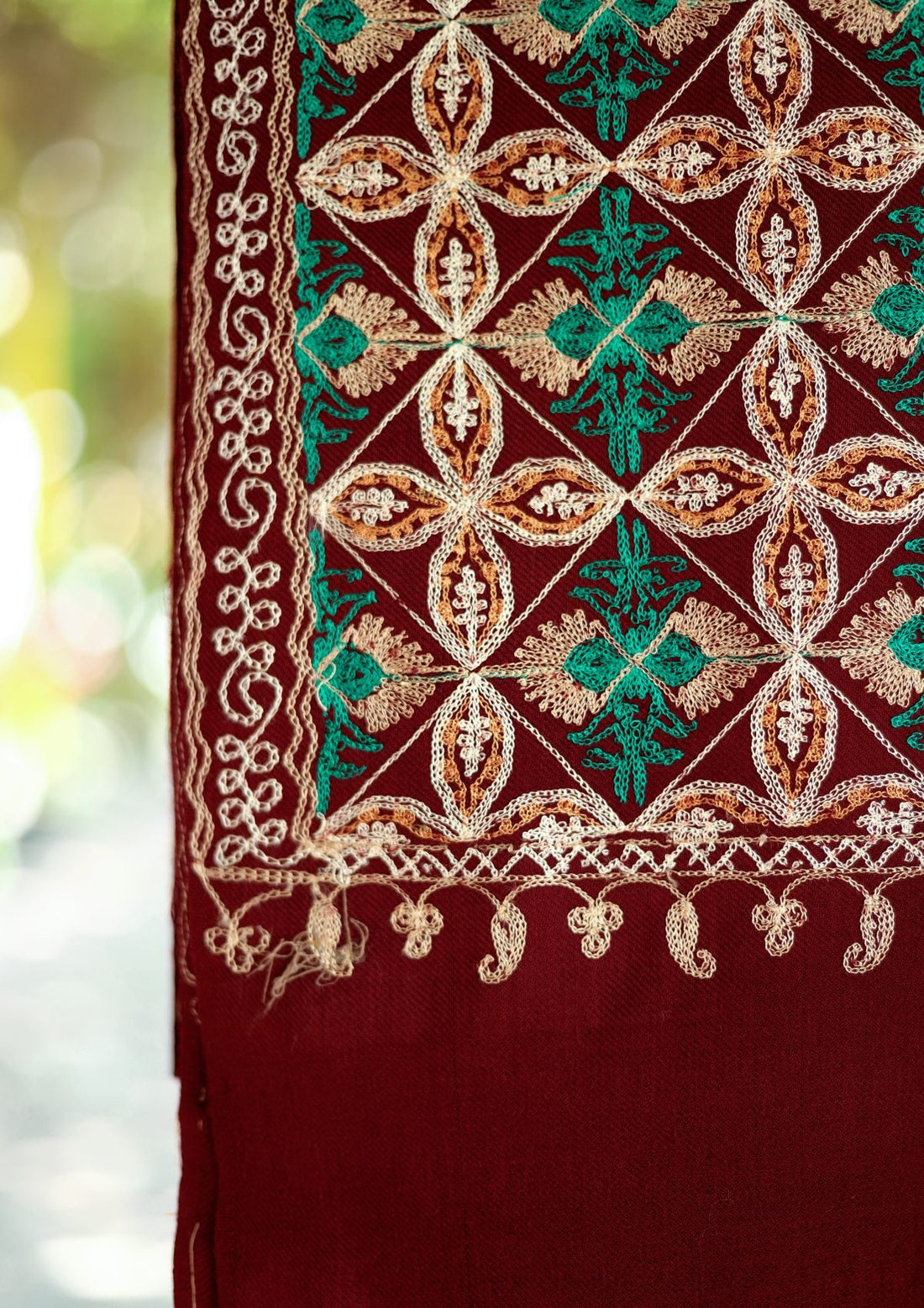 Ari Work Wool Shawl D - 1 - Maroon - Official Shawls Niche - Agha Fabrics UK