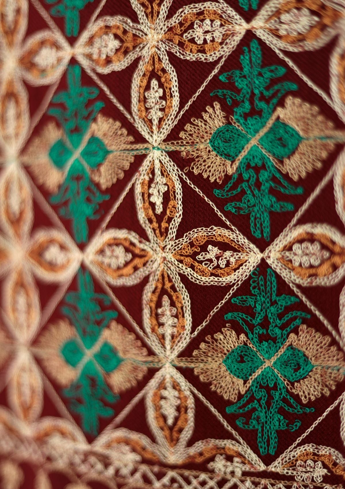 Ari Work Wool Shawl D - 1 - Maroon - Official Shawls Niche - Agha Fabrics UK