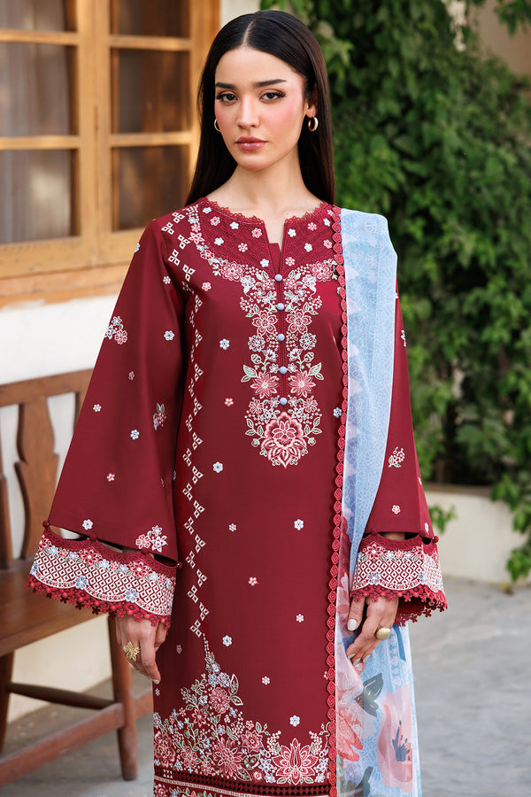 Farasha | Summer Weaves Embroidered Lawn | Crimson Glow
