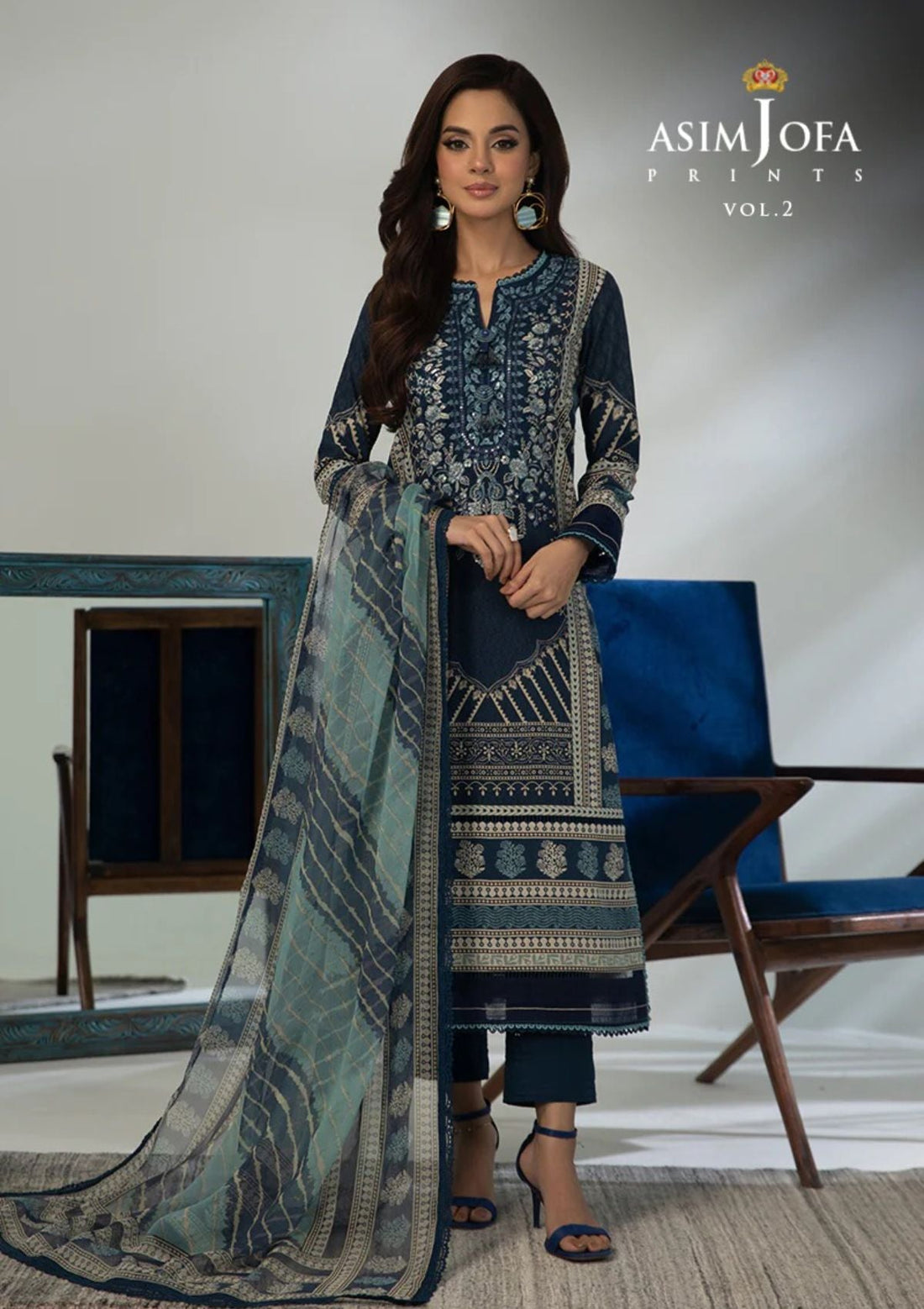 Lawn Collection - Asim Jofa - Basic - Print - 3 Pcs - AJBP#46 - Official Asim Jofa - Agha Fabrics UK