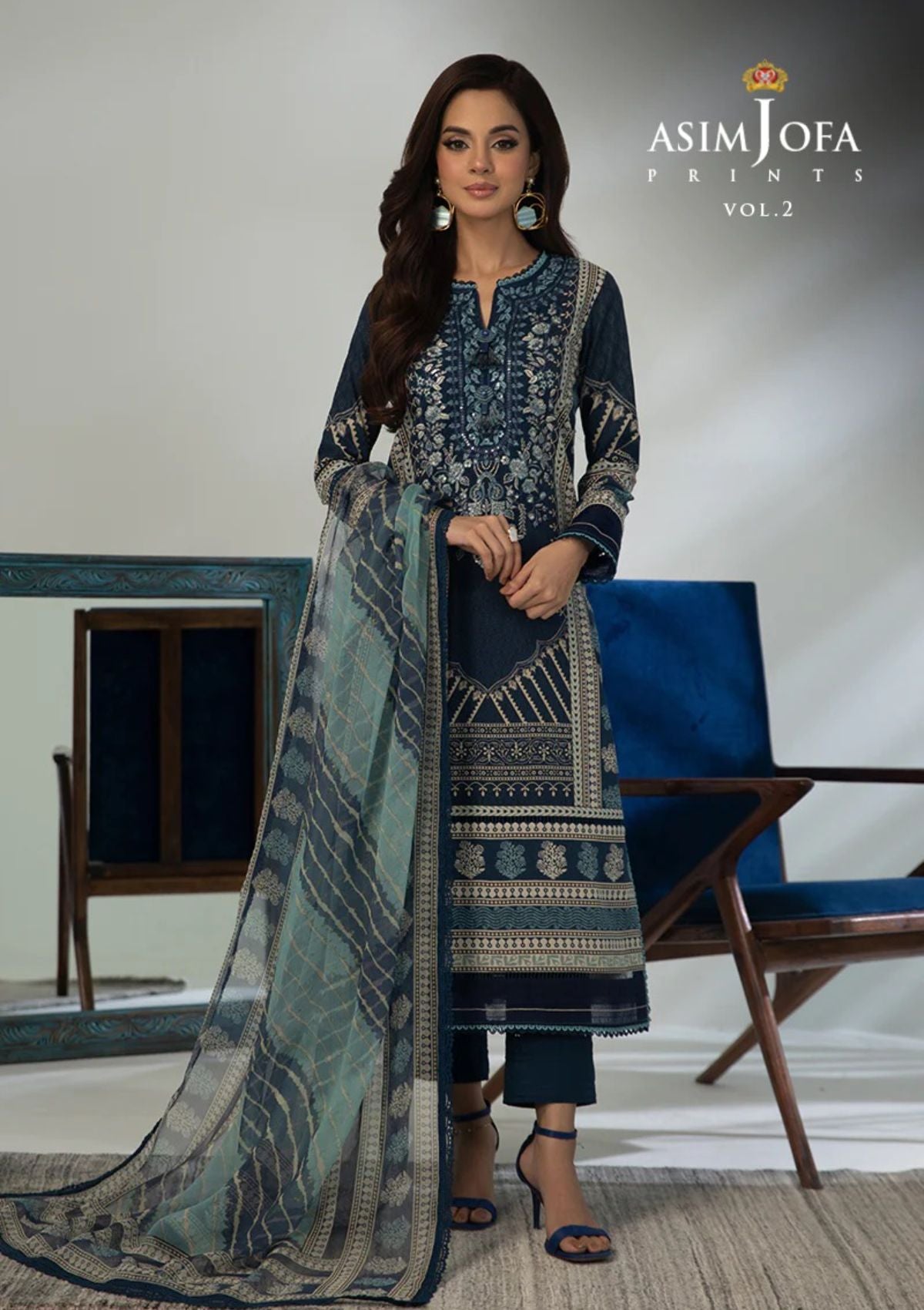 Lawn Collection - Asim Jofa - Basic - Print - 3 Pcs - AJBP#46 - Official Asim Jofa - Agha Fabrics UK