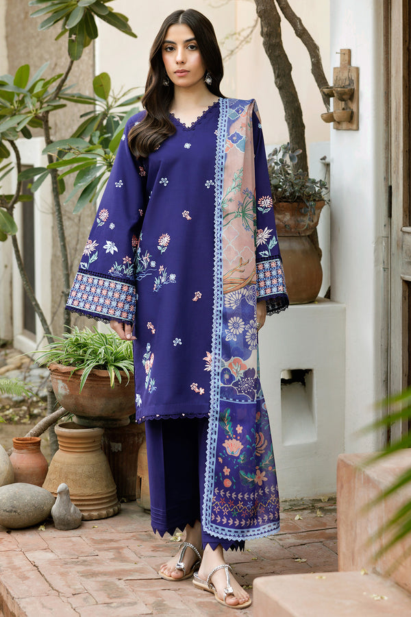 Farasha | Summer Weaves Embroidered Lawn | Indigo Glow