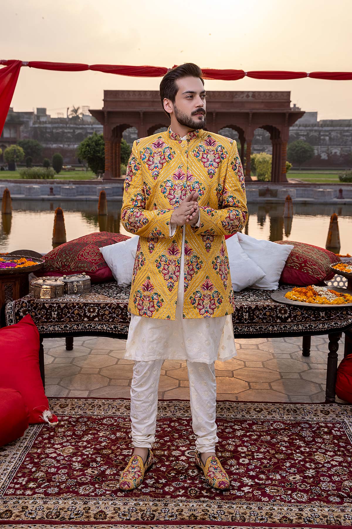 Pakistani Menswear | Mina Kashif | Sherwani D-16 - Official Agha Fabrics - Agha Fabrics UK
