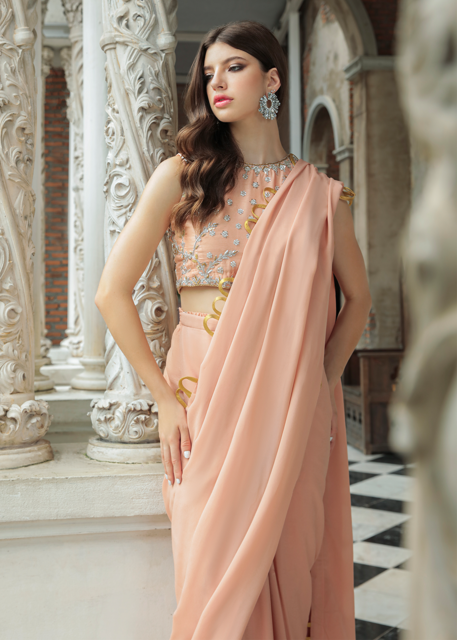 Purple Haze Pret Studio | Apsara Formals | Salmon Pink Saree Pants