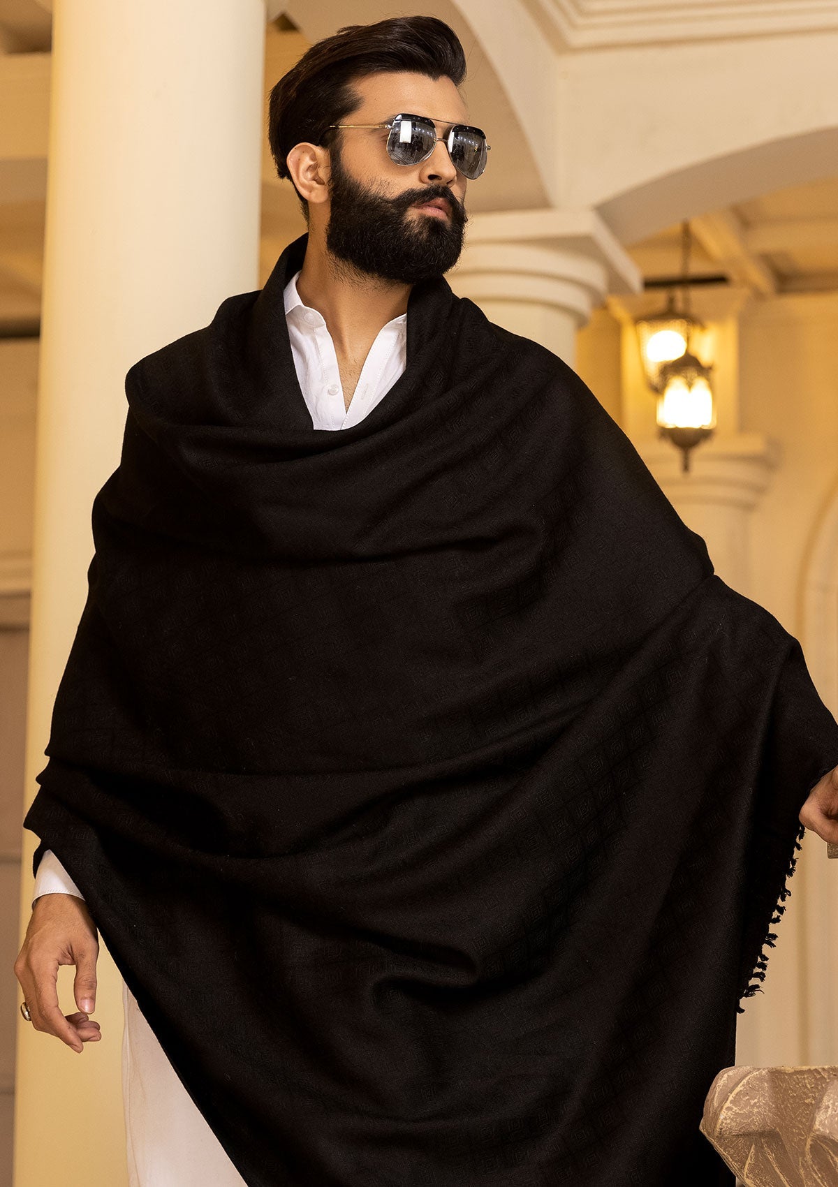 Men Shawls - Wool Shawls - D#225 - Black