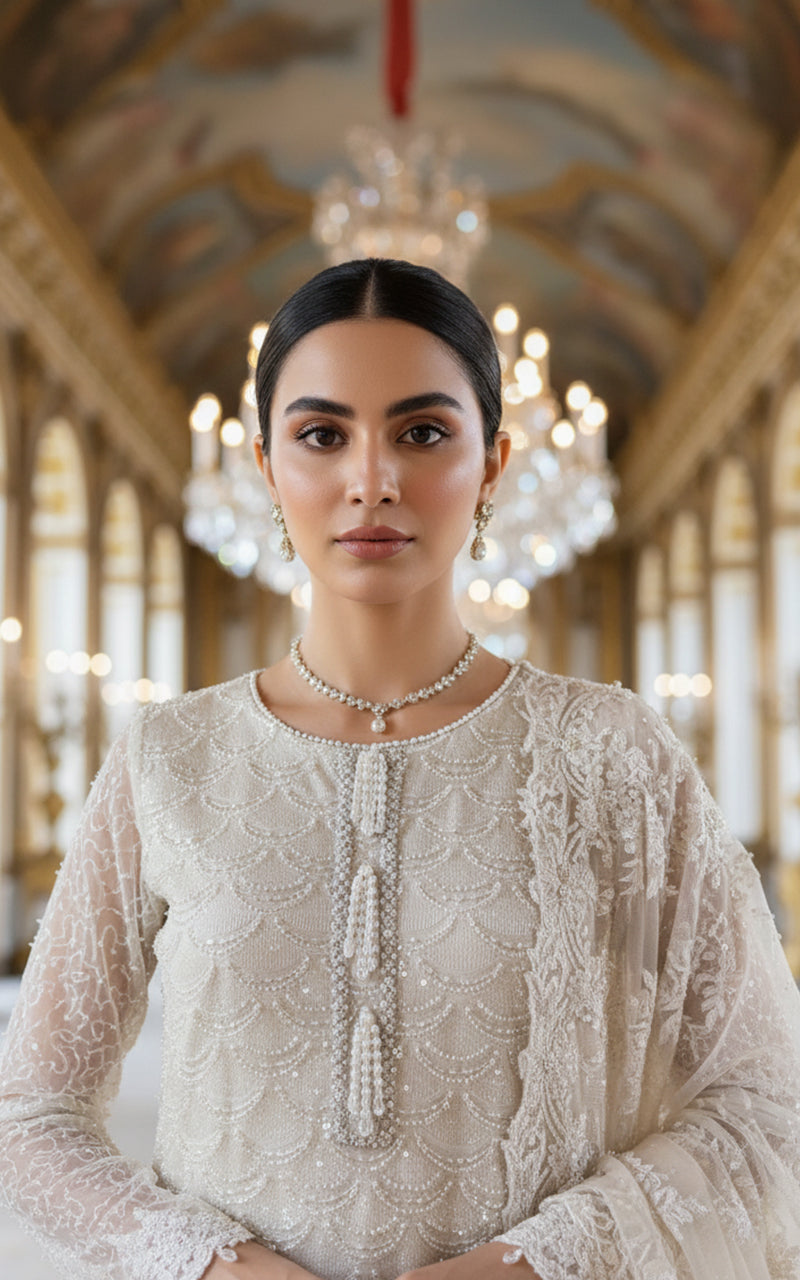 Threads and Motifs | Formal Dresses 25 | Net Embroidered Shirt With Gharara And Dupatta