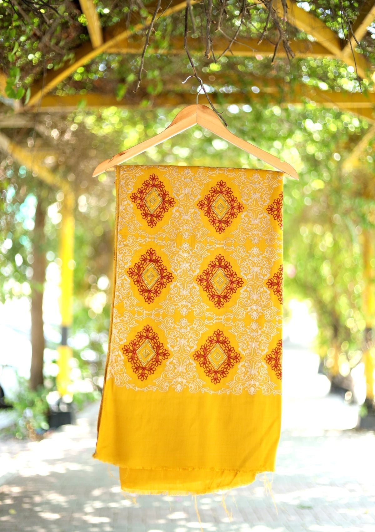 Ari Work Wool Shawl D - 04 - Mustard - Official Shawls Niche - Agha Fabrics UK