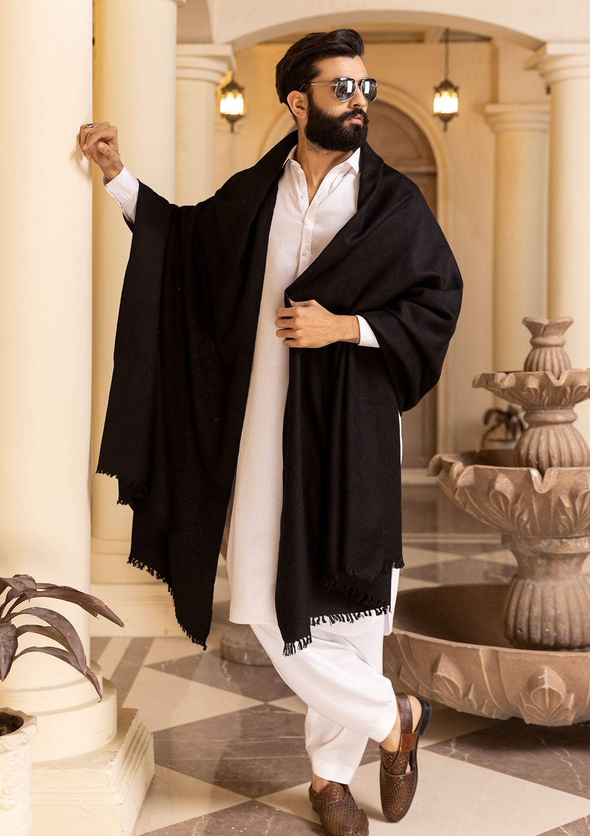 Men Shawls - Wool Shawls - D#225 - Black