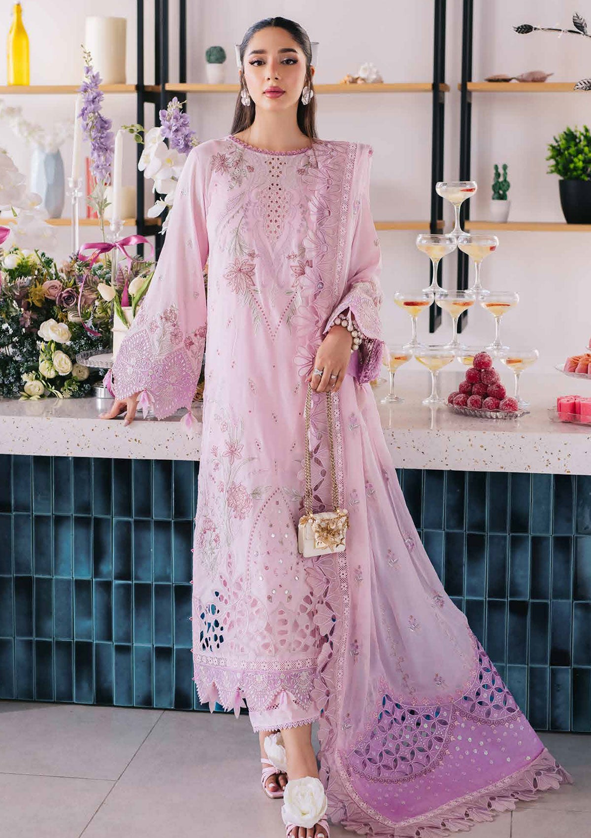 Lawn Collection - Nureh - Eid Escape - NE24#87 - Sparkle Pink - Official Nureh - Agha Fabrics UK