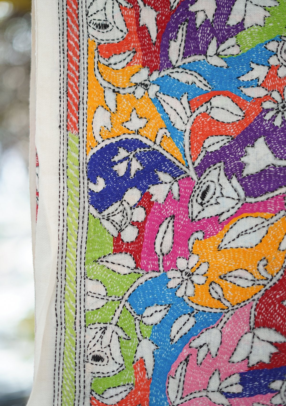 Wool Needle Work Shawl D - 46H - OFF WHITE