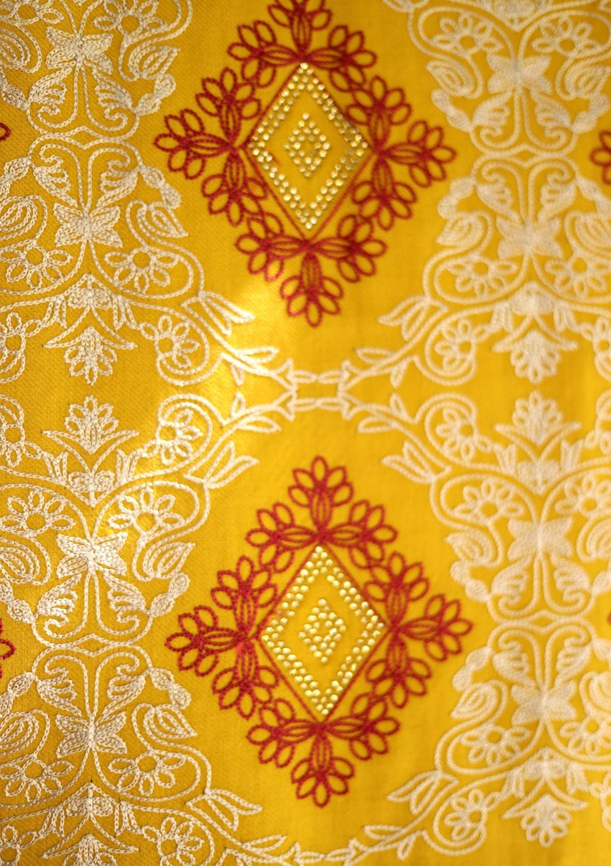 Ari Work Wool Shawl D - 04 - Mustard - Official Shawls Niche - Agha Fabrics UK