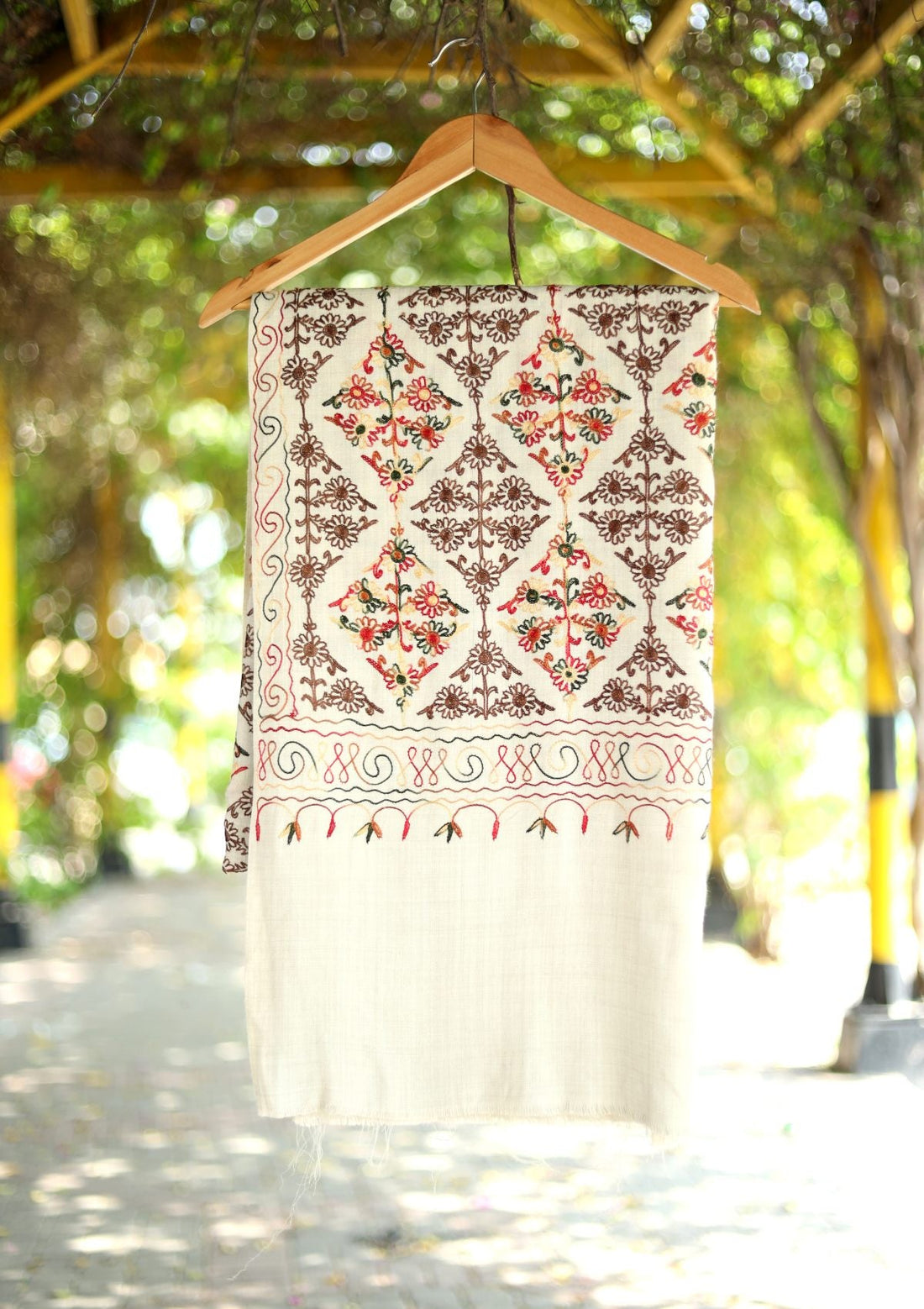 Ari Work Wool Shawl D - 25 - Fawn - Official Shawls Niche - Agha Fabrics UK