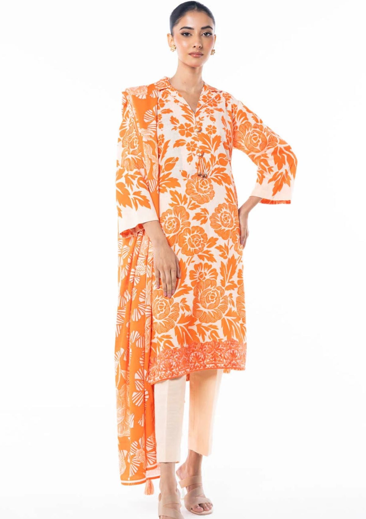 Winter Collection - Al Karam - Unstitched 24 - FW-12-24-ORANGE - Official Al Karam - Agha Fabrics UK