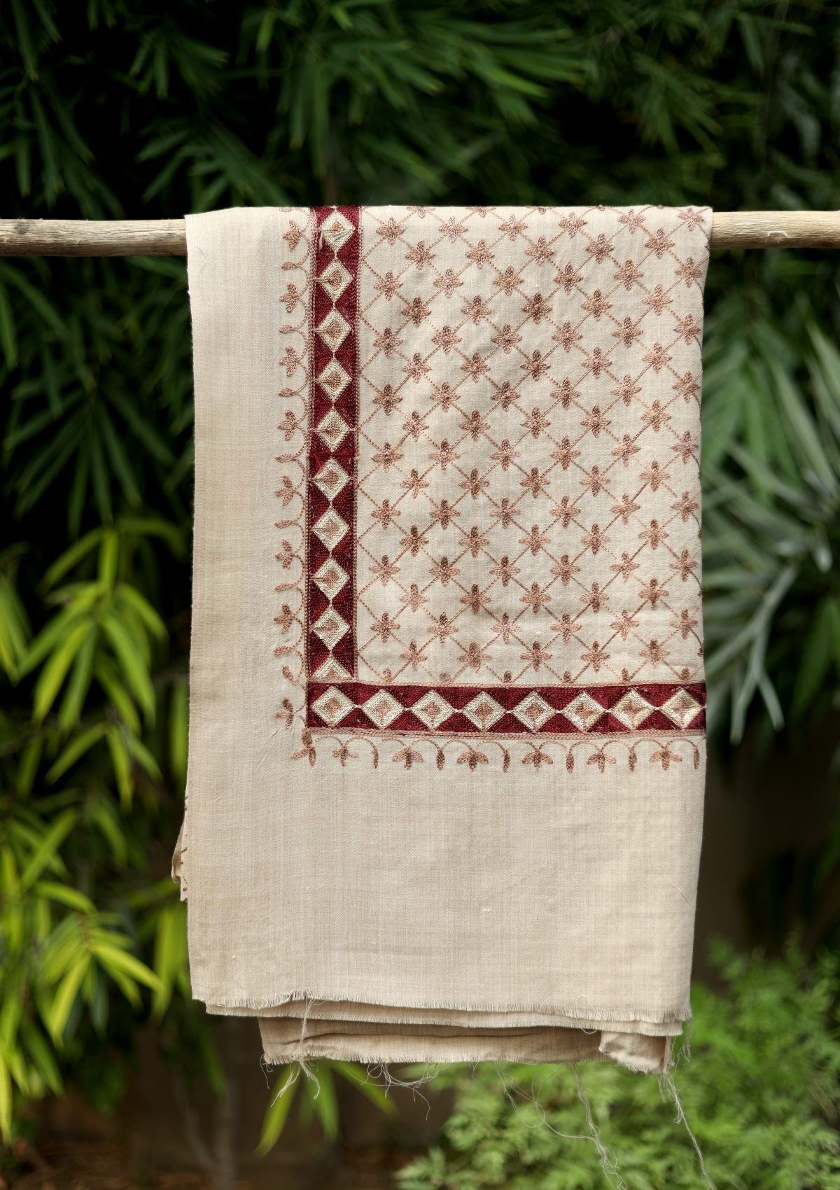 Ari Work Wool Shawl D - 28 - Brown - Official Shawls Niche - Agha Fabrics UK