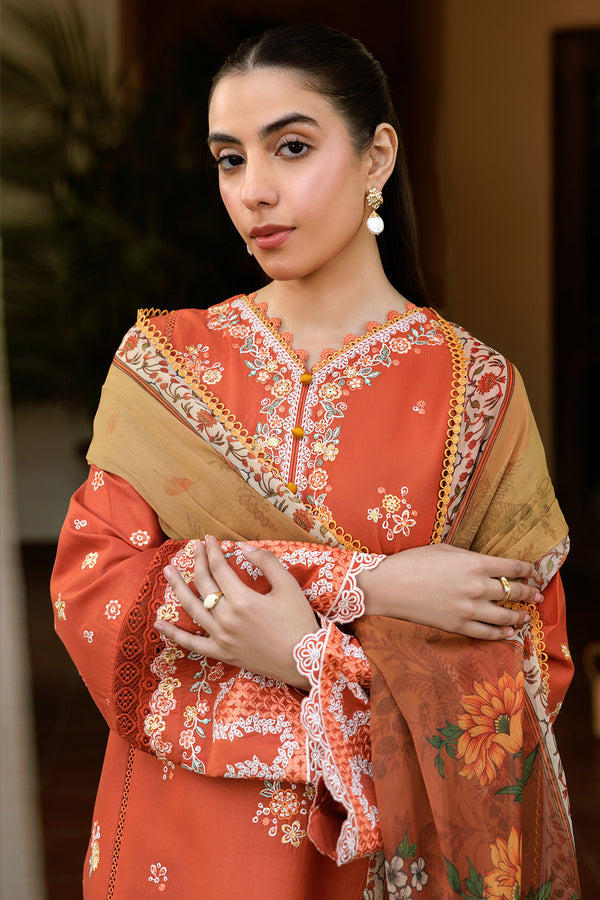 Farasha | Summer Weaves Embroidered Lawn | Orange Petal