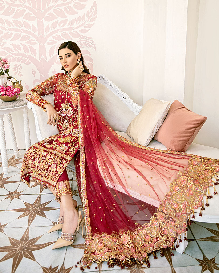 Gulaal | Wedding Formals | Rouge Embroidered Net 3-Piece Suit WS-06 - Official Gulaal - Agha Fabrics UK