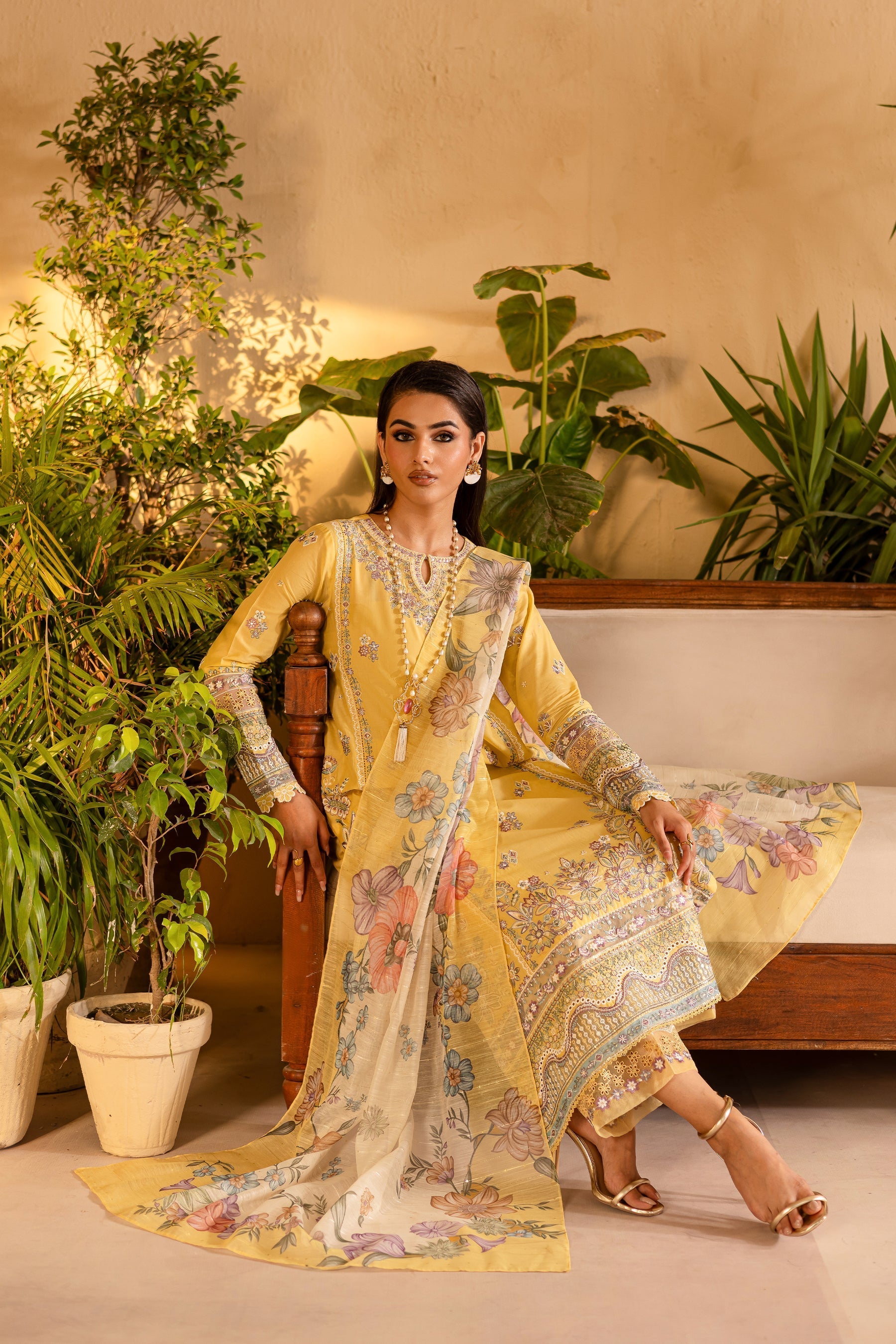 Batik | Nyra Embroidered Summer Solids | Maize - Official Batik - Agha Fabrics UK