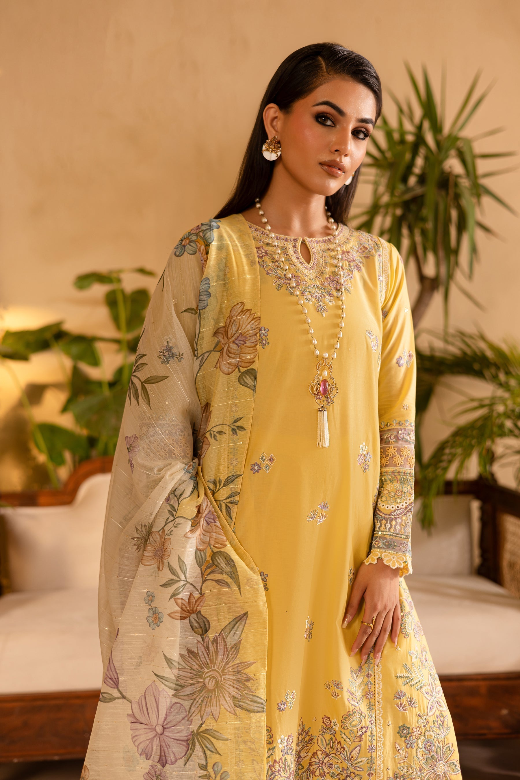 Batik | Nyra Embroidered Summer Solids | Maize - Official Batik - Agha Fabrics UK