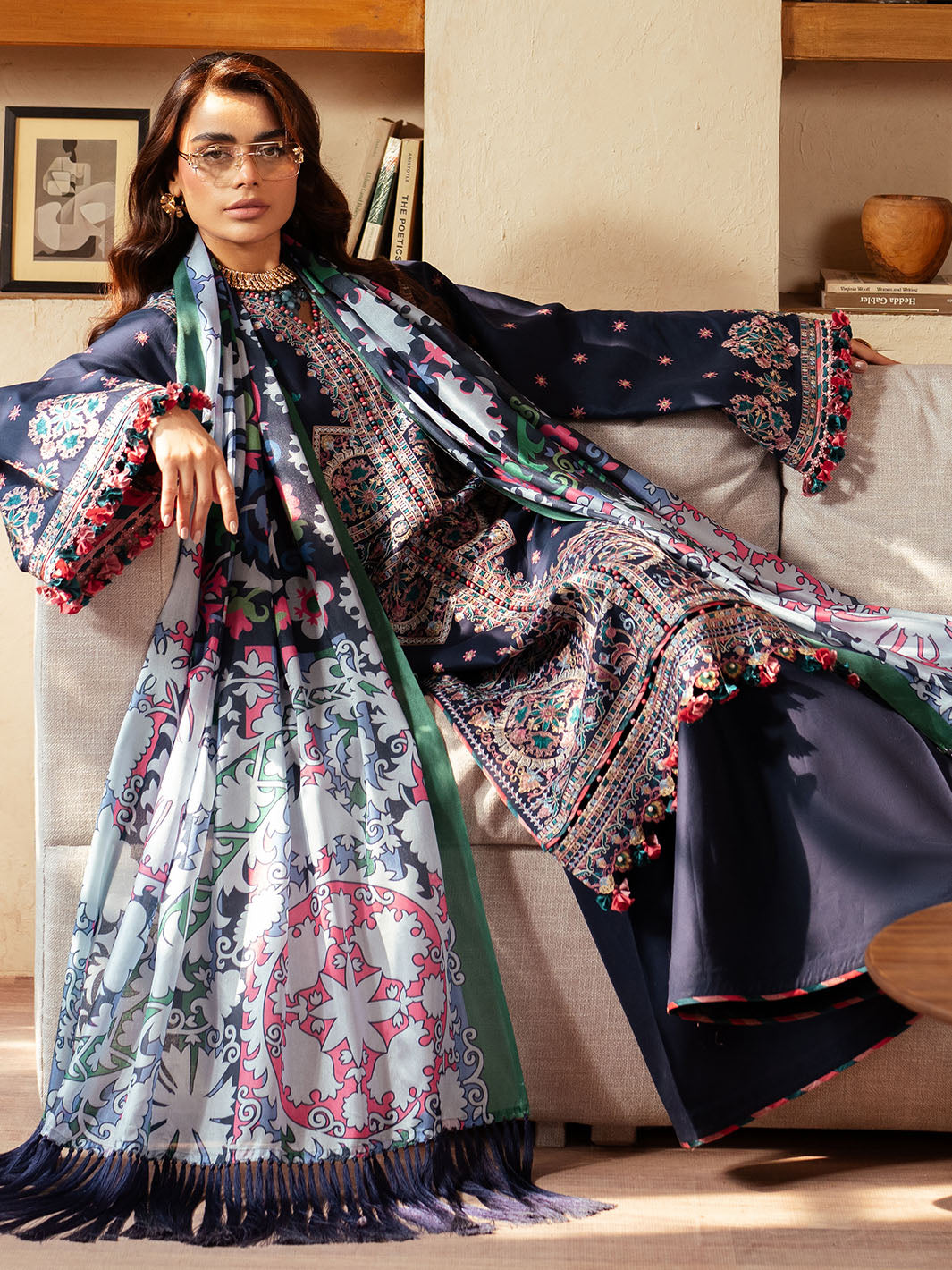 Bin Ilyas | Mehroze Luxury Lawn 25 | 92 - B - Official Bin Ilyas - Agha Fabrics UK