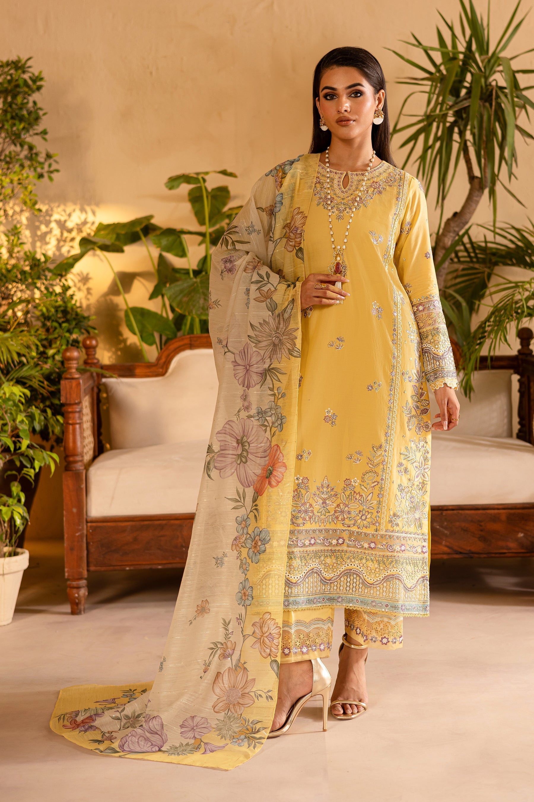 Batik | Nyra Embroidered Summer Solids | Maize - Official Batik - Agha Fabrics UK